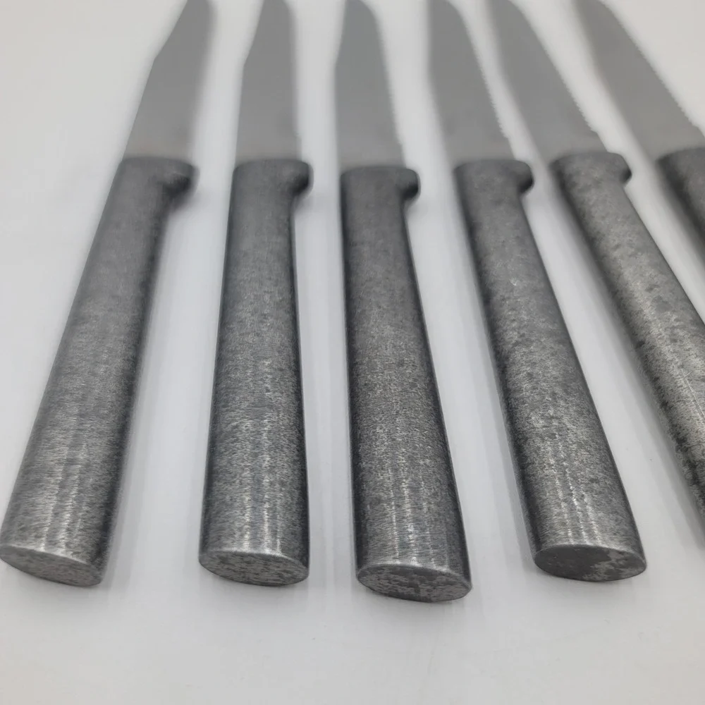6 Piece Serrated Steak Knife Set Textured Grey Industrial Style Handles